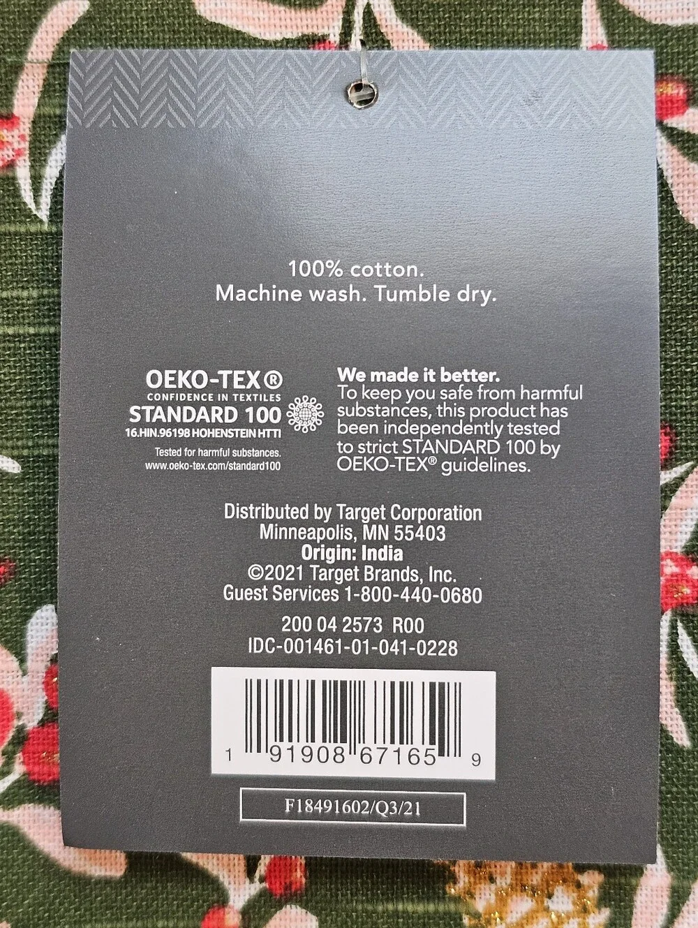 Threshold 3 Pack Cotton Kitchen Towel Green With Winter Berries
